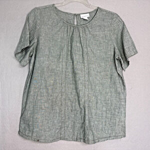 Liz‎ Claiborne Women's Linen Blend Size M Top Green Classic Minimalist Luxury